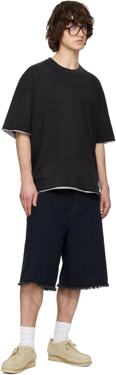 Solid Homme Black Stripe Denim Bermuda Shorts In Black