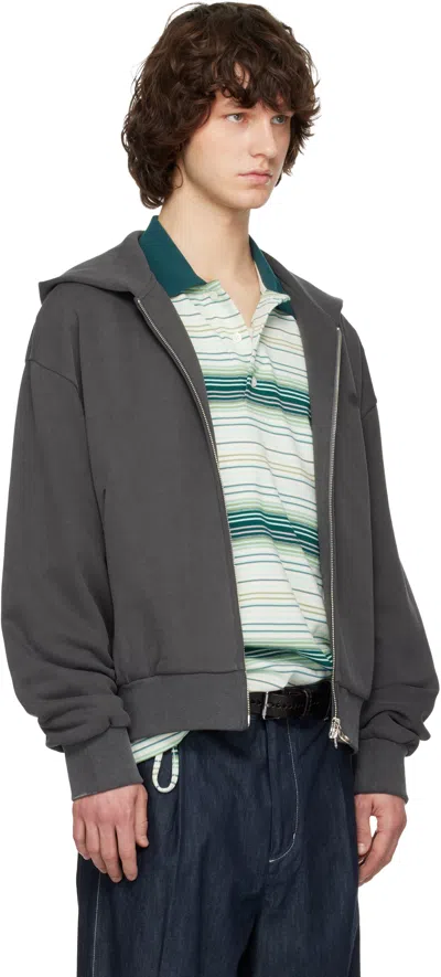 Solid Homme Gray Solid Back Logo Zip-up Hoodie In Gray