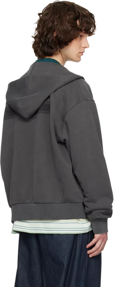 Solid Homme Gray Solid Back Logo Zip-up Hoodie In Gray