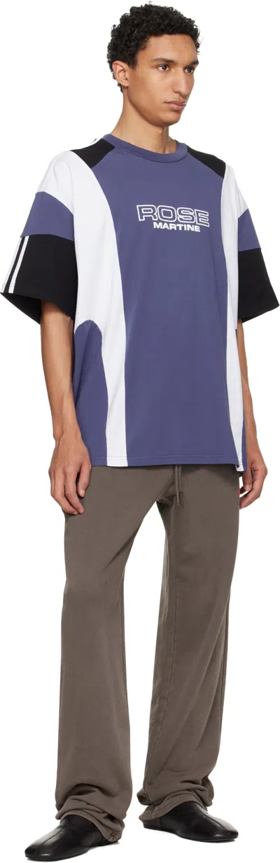 Martine Rose Purple Indigo Blue Cotton Oversized Panelled T-shirt In Blue