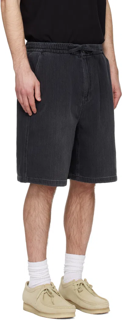 Solid Homme Gray Drawstring Denim Shorts In Black