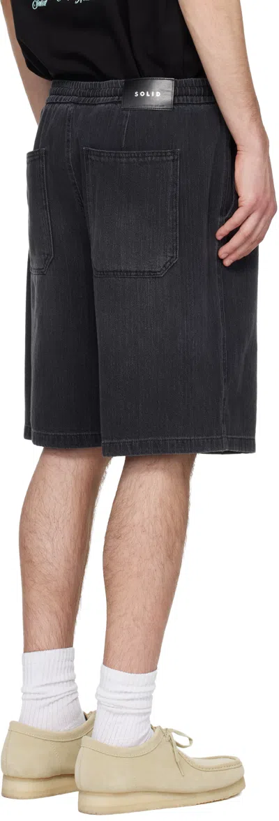 Solid Homme Gray Drawstring Denim Shorts In Black