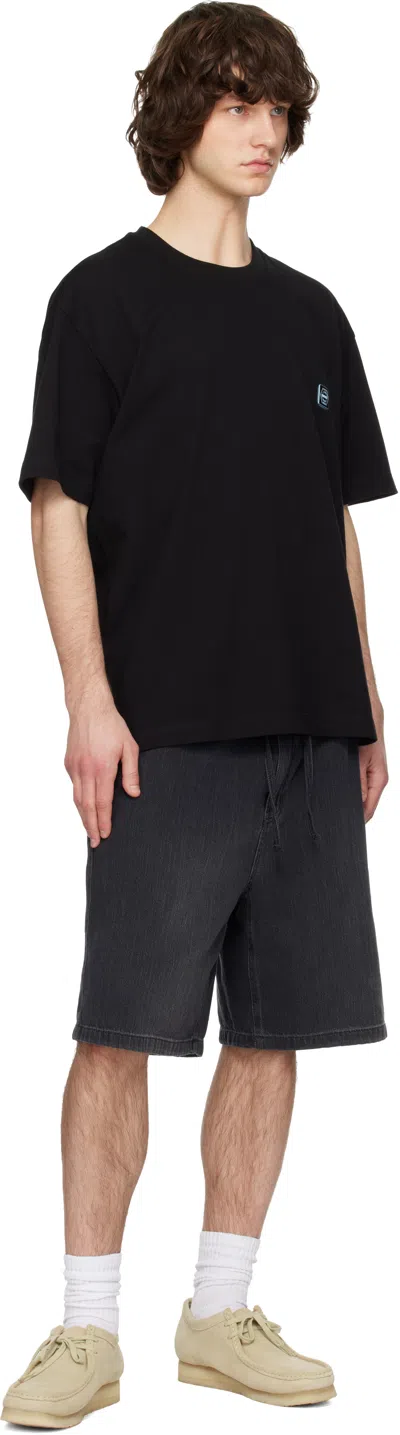 Solid Homme Gray Drawstring Denim Shorts In Black