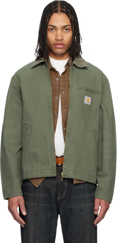 Carhartt Detroit Collared Jacket Front And Side Pockets In Green