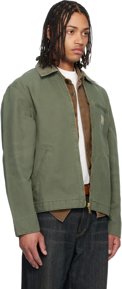 Carhartt Detroit Collared Jacket Front And Side Pockets In Green