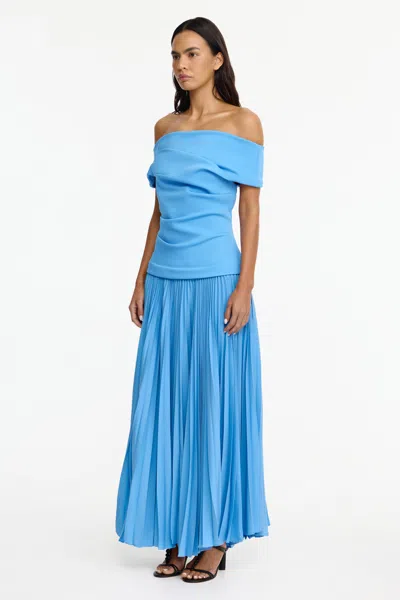 Acler Haileypark Gathered Pleated Off The Shoulder Gown In Blue