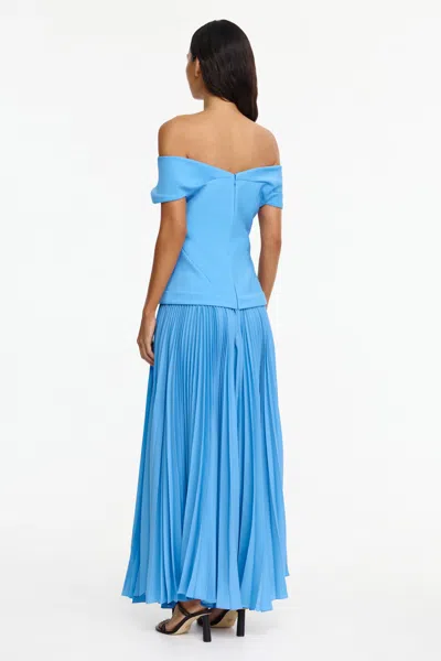 Acler Haileypark Gathered Pleated Off The Shoulder Gown In Blue