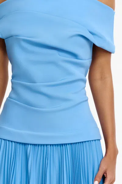 Acler Haileypark Gathered Pleated Off The Shoulder Gown In Blue
