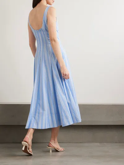 Staud Wells Paneled Striped Cotton-blend Poplin Midi Dress In Blue