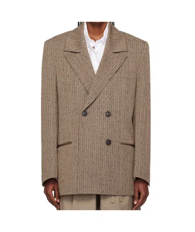 Rohe Herringbone Double-breasted Blazer In Brown