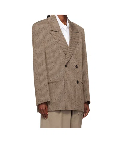 Rohe Herringbone Double-breasted Blazer In Brown