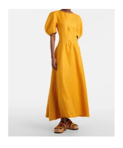 Gabriela Hearst Ranya Puff Sleeve Maxi Dress In Golden Birch Linen Twill In Brown