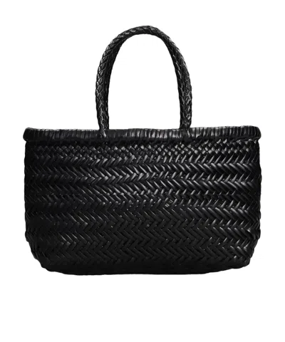 Dragon Diffusion Mini Flat Gora Woven Leather Top Handle Bag In Black