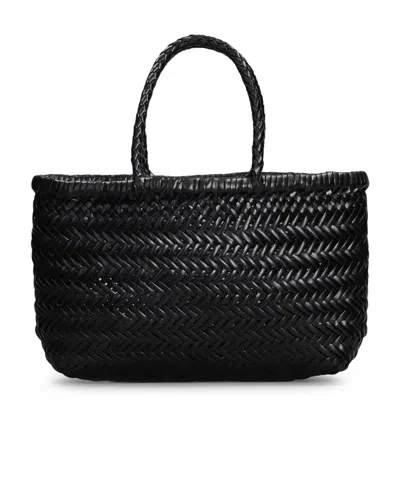 Dragon Diffusion Mini Flat Gora Woven Leather Top Handle Bag In Black