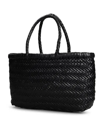 Dragon Diffusion Mini Flat Gora Woven Leather Top Handle Bag In Black