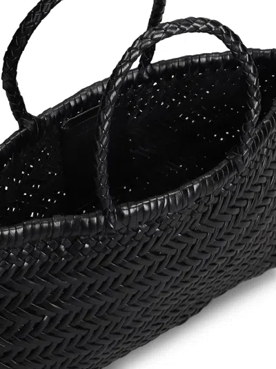 Dragon Diffusion Mini Flat Gora Woven Leather Top Handle Bag In Black