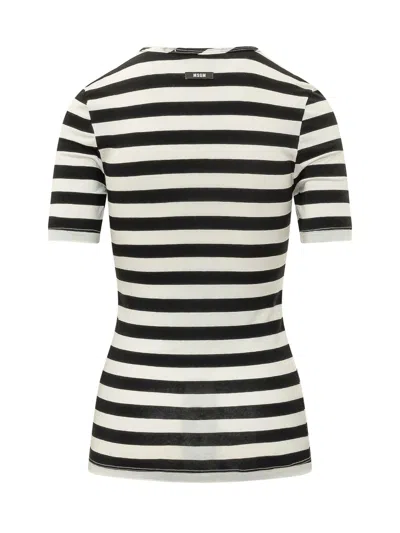 Msgm Striped Fitted T-shirt In Black