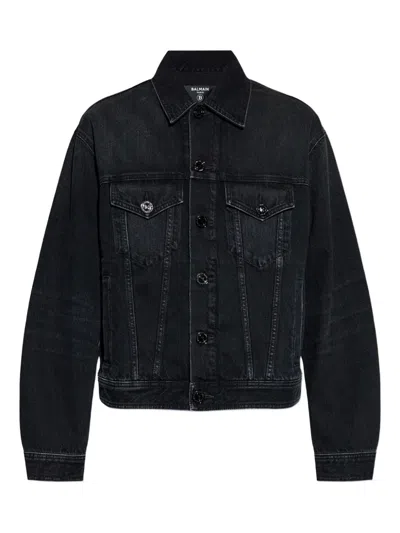 Balmain Long Sleeve Silk Nylon Jacket Front Pockets In Blue
