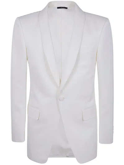 Tom Ford Wool Silk Sharp Faille Slim Shawl Lapel Jacket In White
