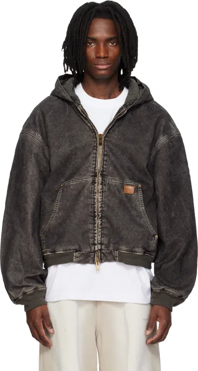 Alexander Wang Black Flocked Oversized Carpenter Jacket In Brown