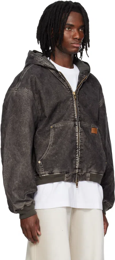 Alexander Wang Black Flocked Oversized Carpenter Jacket In Brown