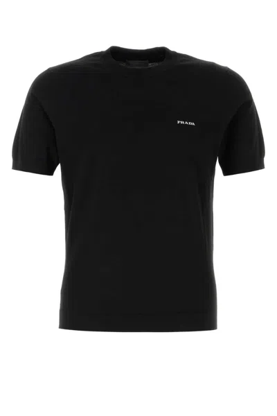 Prada Black Short Sleeve Sweaters In Black