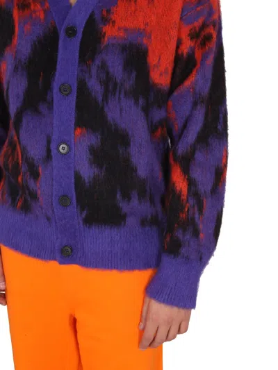 Msgm V-neck Ribbed Cardigan Bold Pattern In Purple