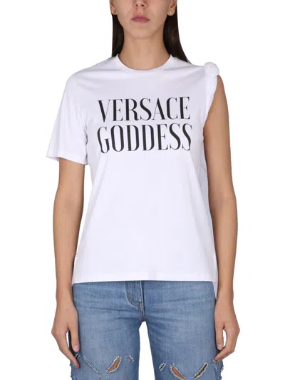 Versace Goddess-print T-shirt In White