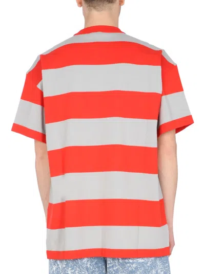 Msgm Striped Crew Neck T-shirt For Men In Red