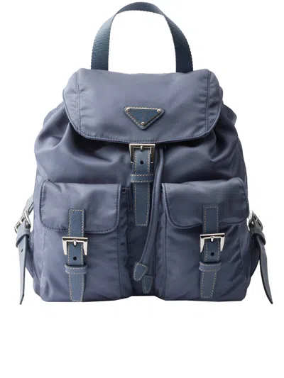 Prada Cerulean Blue Re-nylon Small Backpack In Blue