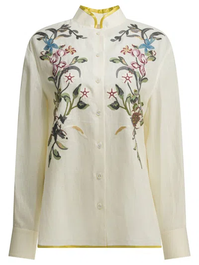Valentino Garavani Floral Embroidery Shirt Shirt And Blouse Beige In Brown