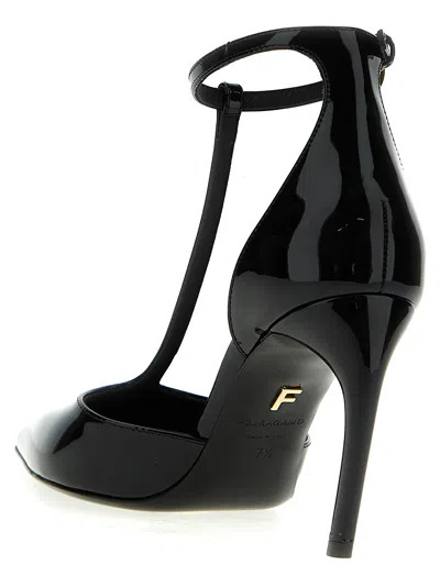 Ferragamo Lysandra Patent T-strap Stiletto Pumps In Black