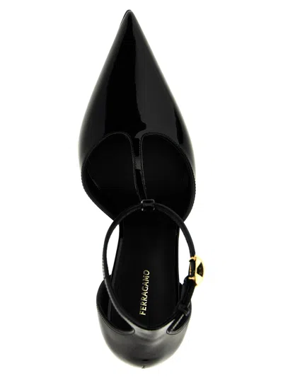 Ferragamo Lysandra Patent T-strap Stiletto Pumps In Black