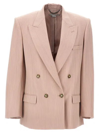 Stella Mccartney Double-breasted Wool Blazer With Structured Shoulders In Pink