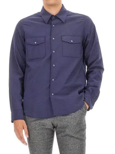 Aspesi Tailored White Shirt With Button-down Front And Pointed Collar In Blue