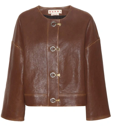 Marni Leather Hook And Eyelet Jacket In Caeyoe