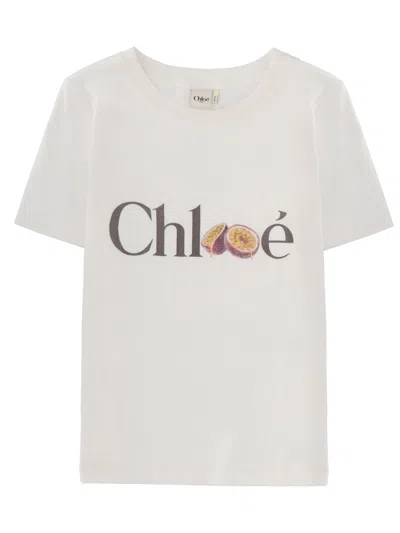 Chloé Baby Fit T-shirt In Cotton Jersey With Passion Fruit Print In White