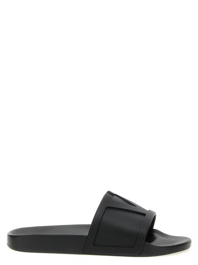 Valentino Rubber Slides With Wide Strap And Flat Sole In Black
