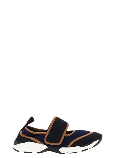 Marni Dark Blue And Black Mary Jane Running Polyamide Sneakers In Multi