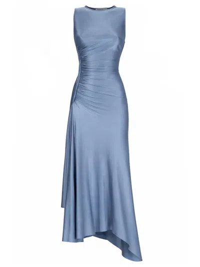 Victoria Beckham Womens Stone Twist Asymmetric-hem Woven Midi Dress In Blue
