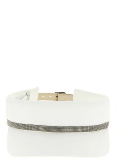 Brunello Cucinelli White Monile Solid Open Top Visor In White