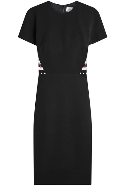 Victoria Beckham Stripe Knit Insert Fitted Dress In Black