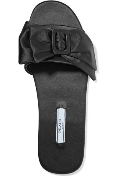 Shop Prada Bow-embellished Satin Slides In Black