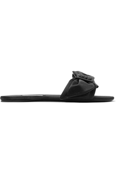 Prada Bow-embellished Satin Slides In Black