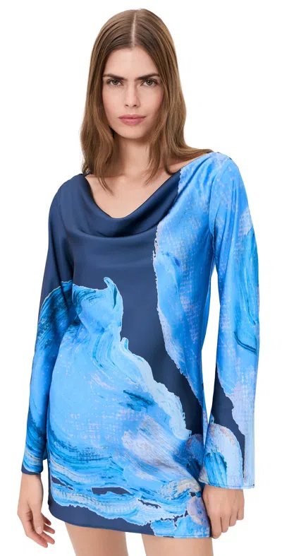 Significant Other Alis Long-sleeve Satin Mini Dress In Blue
