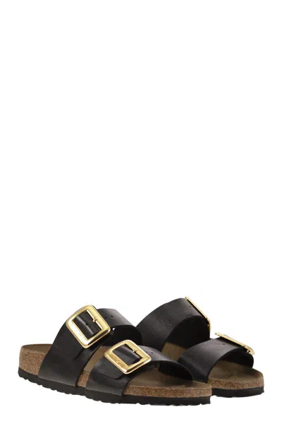 Birkenstock Arizona Droplet Buckle Shiny Leather Sandals In Multi