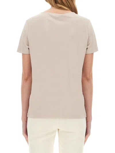 Fay Beige Solid Round Neck T-shirt In Multi