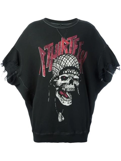 R13 Skull Raw Cut Cotton Sweatshirt, Black In Black