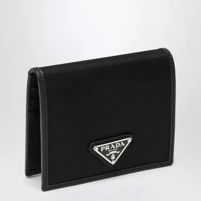 Prada Black Wallet With Classic Fold-over Design And Logo Plaque In Purple
