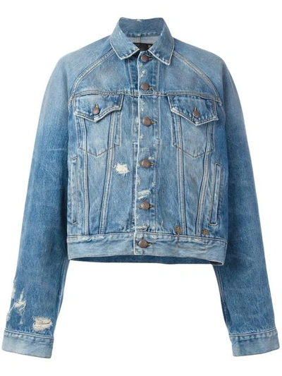 R13 Raglan Trucker Distressed Denim Jacket In Brunel